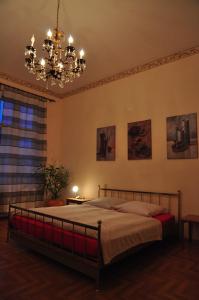 柏林的住宿－夏洛滕庫當大街公寓，一间卧室配有一张床和一个吊灯