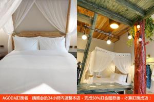 two pictures of a bedroom with a bed at Spring BnB in Kenting