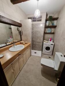 een badkamer met een wastafel en een wasmachine bij Ribeira Sacra Apartament in Monforte de Lemos
