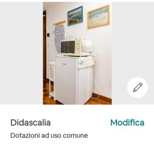 ラ・スペツィアにあるAffittacamere La Mansarda del Centroの冷蔵庫の上に電子レンジが備わる客室です。