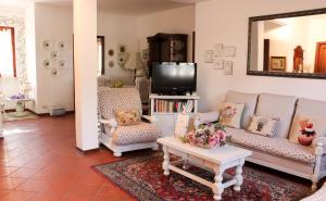 ein Wohnzimmer mit 2 Sofas und einem TV in der Unterkunft "Lilla" in Calci