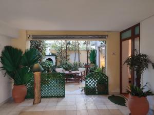 亞歷山德魯波利斯的住宿－Studio Apollonia，天井配有桌椅和盆栽植物