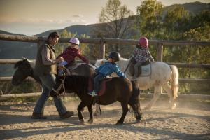 a group of children riding on horses with a man at Michlhof in Zeil