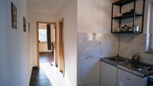 a kitchen with a sink and a counter top at Mivano-Apartments WiFi Küche NETFLIX in Celle