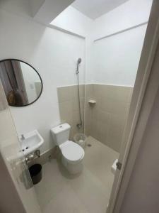 武端的住宿－Lily’s Homestay，一间带卫生间、水槽和镜子的浴室