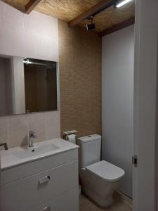 a bathroom with a toilet and a sink and a mirror at Loft Nou Benicalap in Valencia