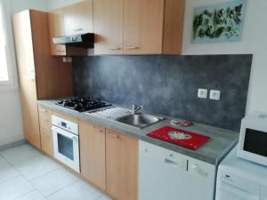 Kuchyňa alebo kuchynka v ubytovaní **Appartement T3 Centre-Ville La Roche-Posay avec Piscine, Terrasse et Wi-Fi** - FR-1-541-74