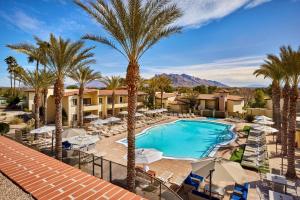 vista para a piscina do resort com palmeiras em Omni Tucson National Resort em Tucson