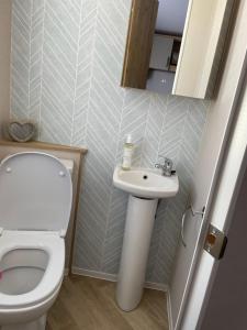 łazienka z toaletą i umywalką w obiekcie The avenue, Waterside w mieście Paignton