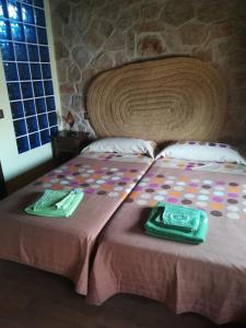 uma cama com duas bandejas em cima em Casa rural El Balcón del Tajuña em Valfermoso de Tajuña