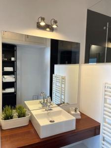a bathroom with a white sink and a mirror at apartamento centro in Ferrol