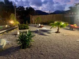 a garden with palm trees and a wooden fence at Acquamarina in Gaeta