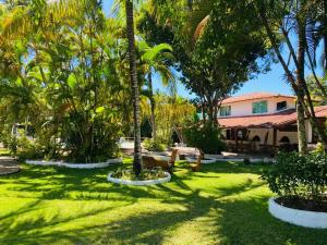阿拉亞爾達茹達的住宿－Pousada Casa Blanca Club，棕榈树庭院和建筑