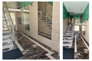 two pictures of a staircase in a building at El Balcón del Campillín in Oviedo