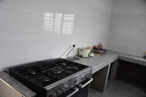 a kitchen with a stove and a counter top at Raffin Royal Lodge  +17 photos