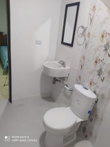 a bathroom with a toilet and a sink at Villa Alioc in Iza