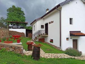 Pehčevo的住宿－Villa River Pehchevo，一座带花园和汽车的白色房子