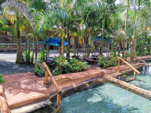 a pool with a water slide in a resort at Hotel Palmera Real Hot Springs in Fortuna