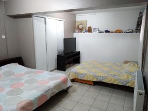 - une chambre avec un lit et une télévision dans l'établissement Comme à la maison !, à Chavanoz