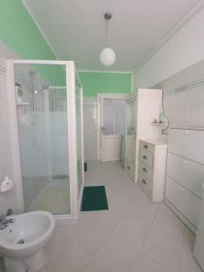 ein Bad mit einer Dusche, einem WC und einem Waschbecken in der Unterkunft Rosa&Mario Lake House in Verbania