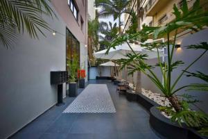 un couloir avec des plantes en pot dans un bâtiment dans l'établissement Heart of Tel Aviv, Duplex Apartment 12, à Tel Aviv