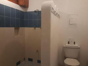 uma casa de banho com um WC e um chuveiro em Bea rooms and studios em Cozumel