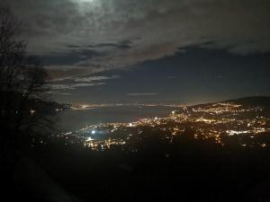 vistas a una ciudad iluminada por la noche en Elvira House Montreux, un lieu magique !, en Montreux