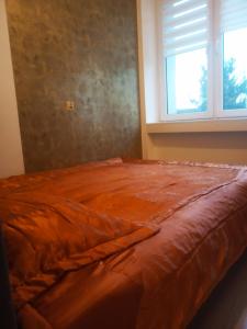 a large bed in a room with a window at Mieszkanie ul Przędzalniana in Białystok