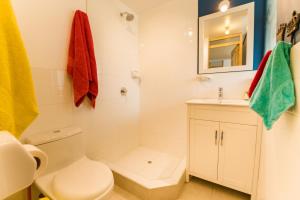 a bathroom with a shower and a toilet and a sink at Cozy home - La casa de Luna in Cusco