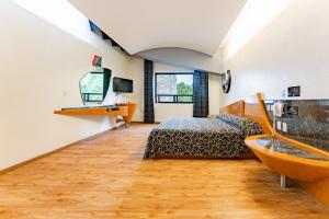 a large room with a bed and a mirror at Hotel Pasadena CDMX in Mexico City