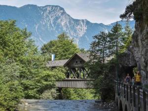 un puente sobre un río con una montaña en el fondo en Beautiful holiday home in Kundl in Tyrol, en Kundl