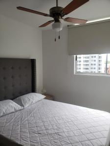 a bedroom with a bed with a ceiling fan at Hermoso apartamento para estrenar en Valle de Lili in Nariño