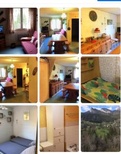 een collage van verschillende foto's van een kamer bij Le Bois des Lièvres in Saint-Pierre-de-Chartreuse