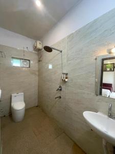 a bathroom with a toilet and a sink at Aloha Farm & Camp in Udaipur