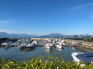 a bunch of boats are docked in a marina at Sirmione - Independent House with Garden in Sirmione