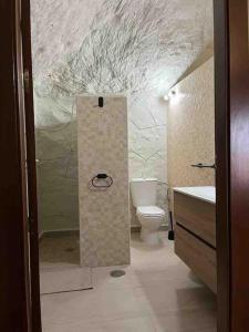 y baño con ducha y aseo. en Casa Cueva en Entorno Tranquilo., en Murcia