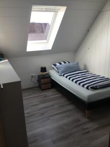 a bedroom with a bed with a skylight at Ferienwohnung Familie Heigemeir in Ehekirchen