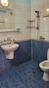 a bathroom with a sink and a toilet at Къща за гости Алекс in Sinemorets