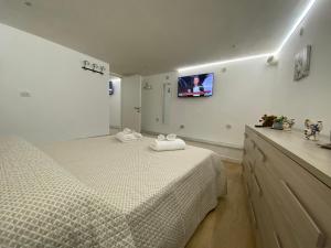 a bedroom with two beds and a tv on the wall at Casa Vacanze Nina in Palermo