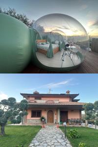 due foto di una casa con una macchina fotografica in una bolla di Villa Ulivi a Filiano
