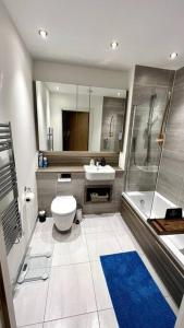 a bathroom with a toilet and a sink and a shower at Luxury Top Floor Apartment in London in London