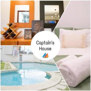 un collage de fotos de un dormitorio y una piscina en Captains House by DestinyHouses, en Cortegaça