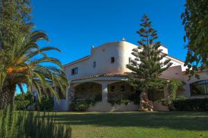 a house with a palm tree in front of it at Hotel Micalosu in Cannigione