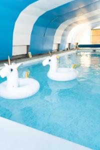 two inflatable floats in a swimming pool at Valesmoor Farm in New Milton