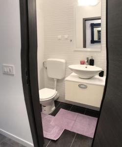 La salle de bains est pourvue de toilettes et d'un lavabo. dans l'établissement Apartments Dunato Nedeljko, à Šilo