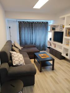 een woonkamer met een bank en een salontafel bij Apartamento GIJON LOS CAMPOS in Gijón