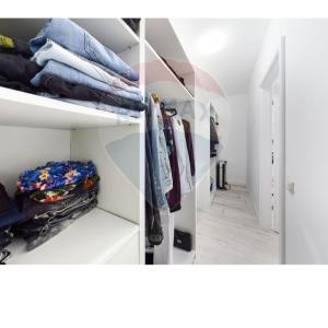 two pictures of a closet with clothes on shelves at RAX Panoramic House in Feleacu