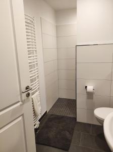 y baño con aseo y lavamanos. en 5-Sterne-City Apartment Rendsburg, en Rendsburg