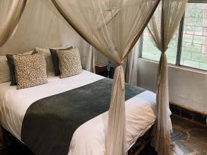 - une chambre avec un lit et des moustiquaires dans l'établissement Fika Lodge, à Mkushi