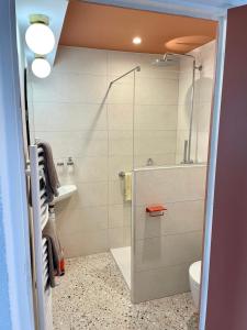 a bathroom with a shower and a toilet at La Gervaiserie - 300m de la plage in Réville